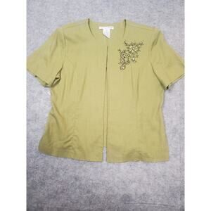 VTG Women's Madison Leigh 14 Green Linen Blend Embroidered Jacket Cardigan